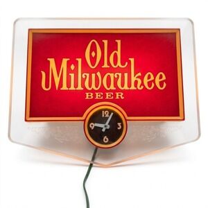 Vintage Old Milwaukee Beer Lighted Sign Clock Working Embosograph Stroh Bar Wall